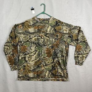 Cabelas Crewneck Long Sleeve Shirt Camo Green Hunting Seclusion 3D Pocket 2XL